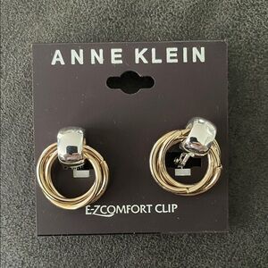Anne Klein Silver and Gold Tone CLIP ON Earrings.  NWT